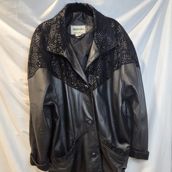 Fitz-Wright Leather Jacket Size Large Button-up Floral Detail - Picture 1 of 13